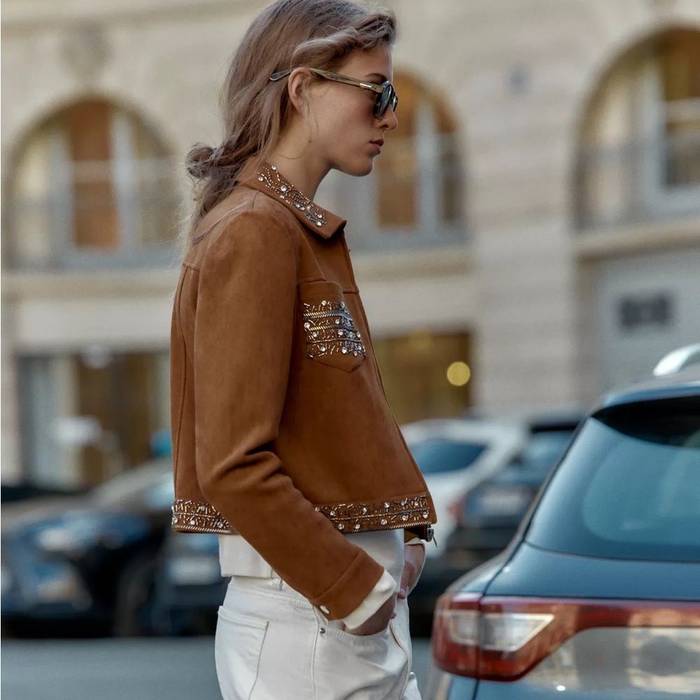 ZARA SUEDE STUDDED JACKET - Picture 5 of 9